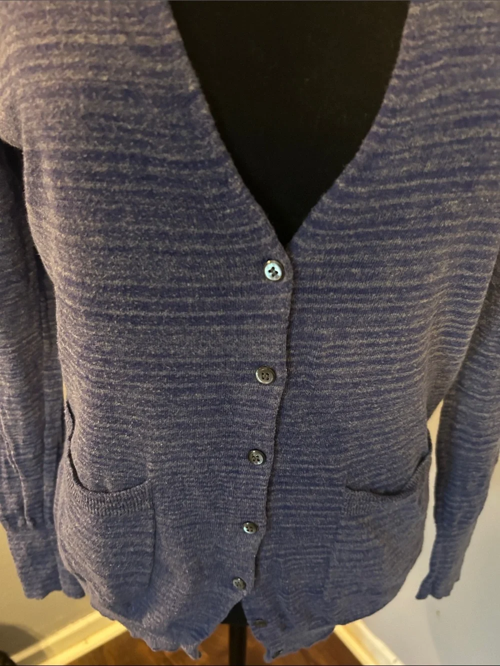 J Crew Blue Striped V-Neck Button Cardigan Sweater Size Small